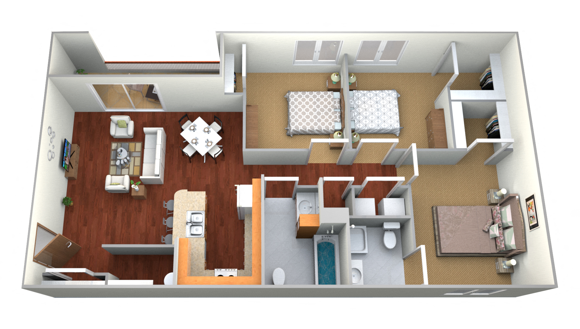 3 Bedroom 2 Bathroom Floor Plan at Park Ridge Apartments, Fargo, ND