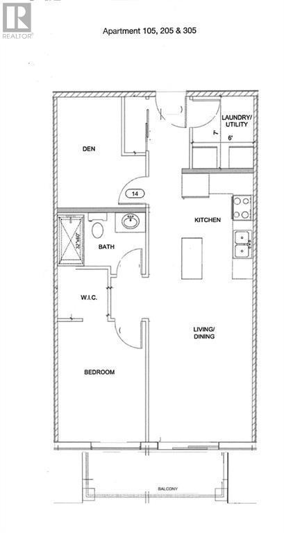 Apartment floor plan with labeled rooms such as kitchen and living room.