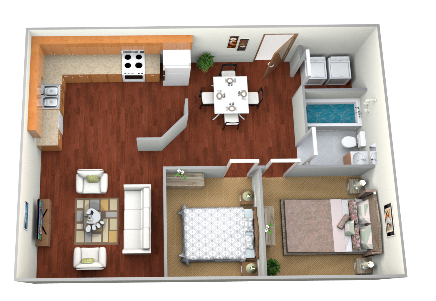 2 Bed 1 Bath Floor Plan at Sandstone Apartments, Fargo