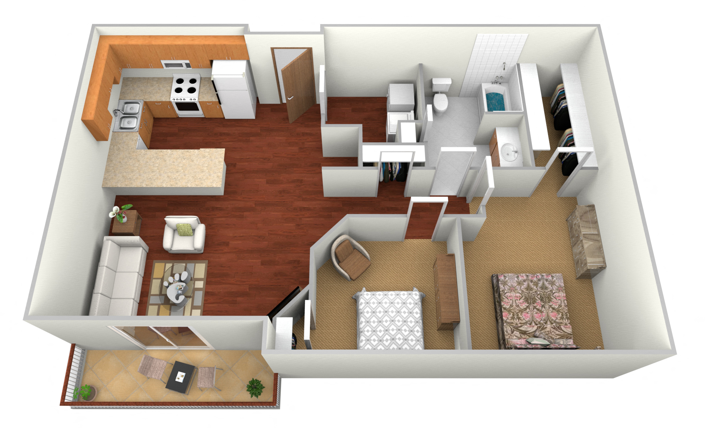2 Bed 1 Bath Floor Plan at Shadow Ridge Apartments, North Dakota