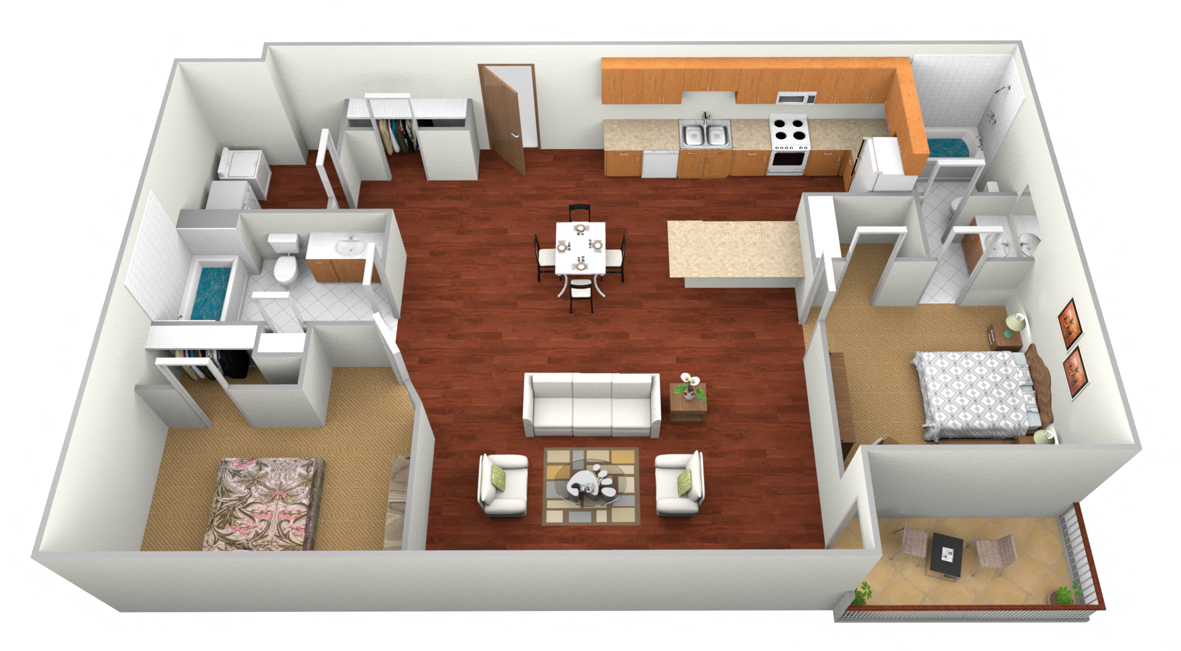 2 Bed 2 Bath Floor Plan at Shadow Ridge Apartments, North Dakota, 58078