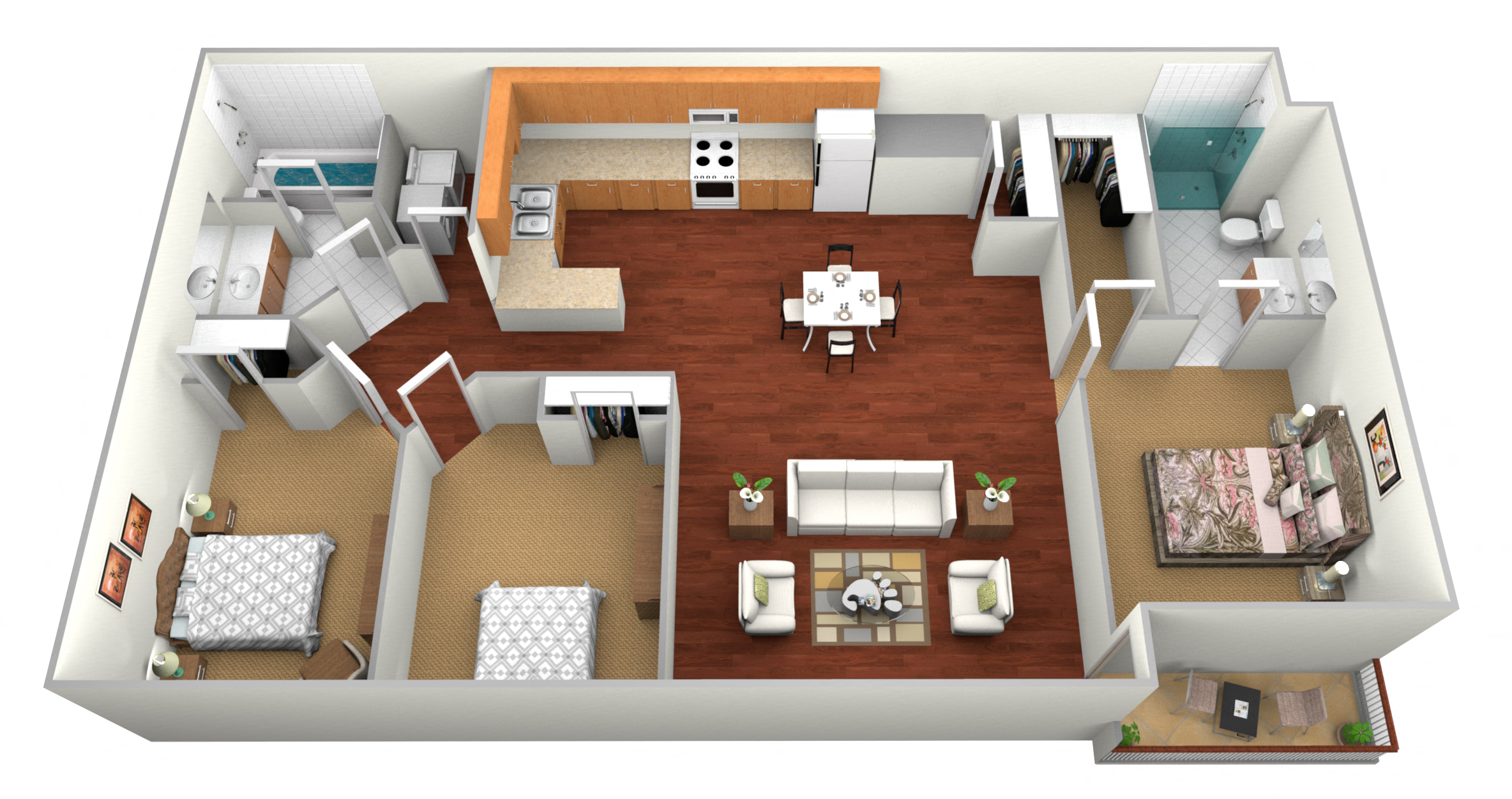 3 Bed 2 Bath Floor Plan at Shadow Ridge Apartments, West Fargo, ND, 58078