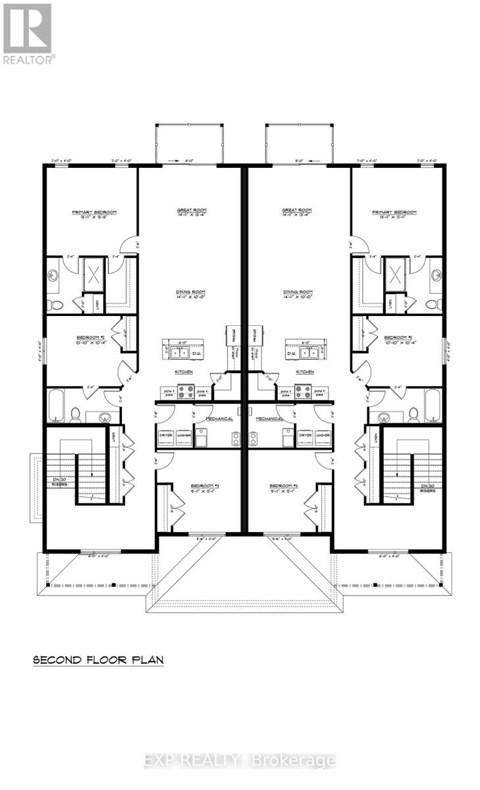 A black and white image of a second floor plan for a building.