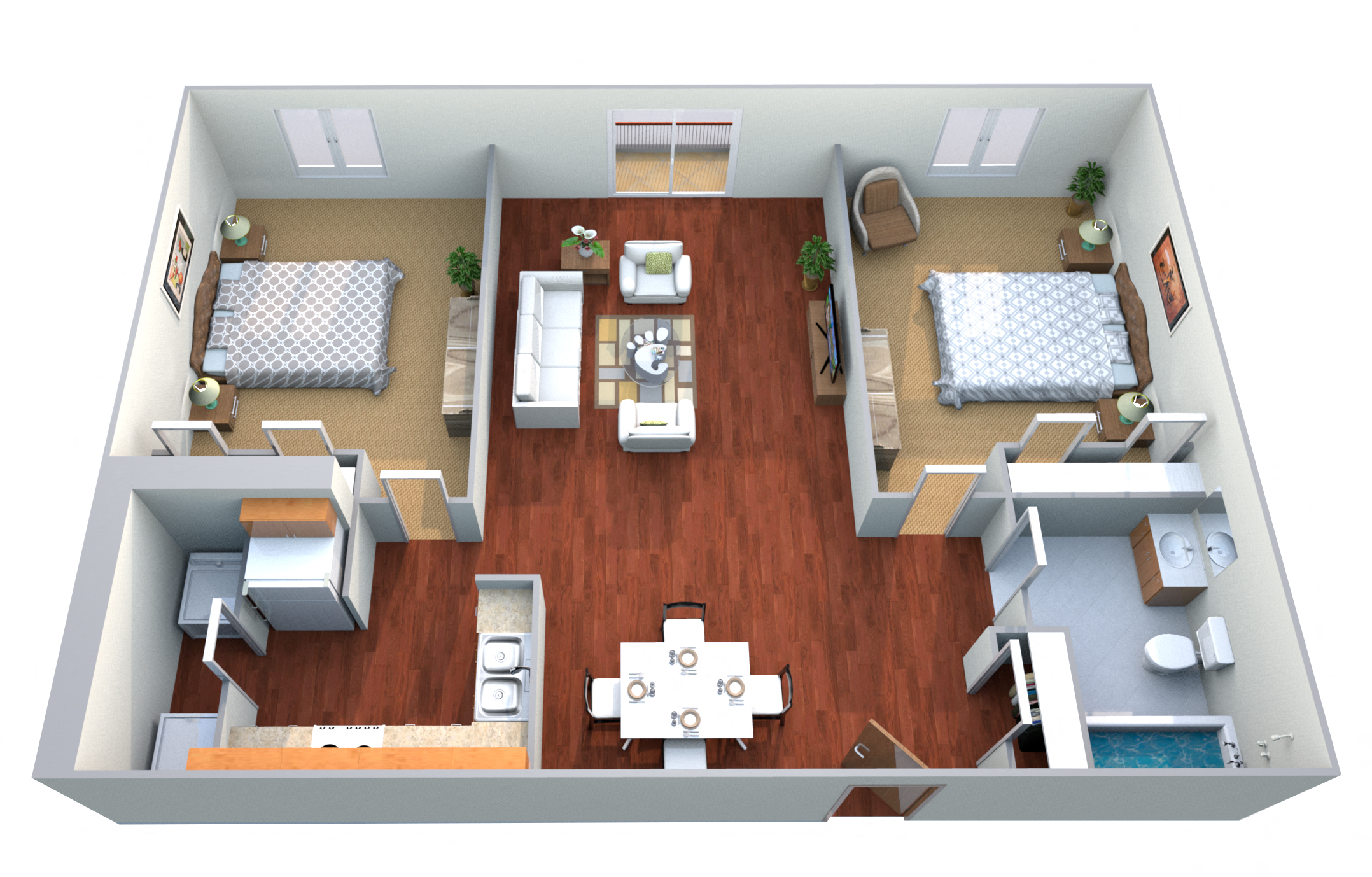 2 Bed 1 Bath Floor Plan at Waterstone Apartments, Moorhead