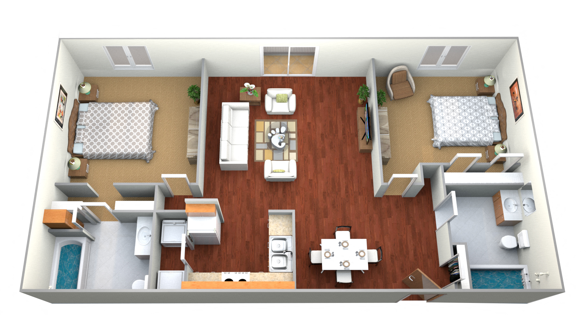 2 Bed 2 Bath Floor Plan at Waterstone Apartments, Minnesota
