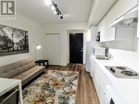A modern kitchen with white cabinets and a floral rug on the floor.