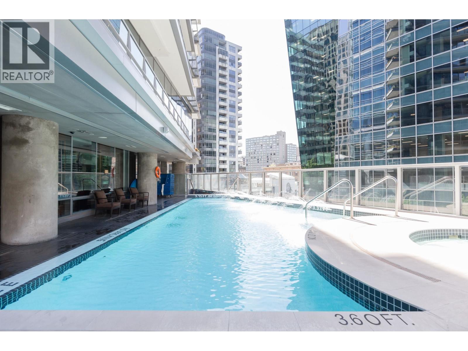A pool with the height of 360 feet is in the foreground.