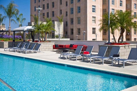 Rooftop Pool and Lounge Chairs at 210 Third Lofts in Downtown Long Beach