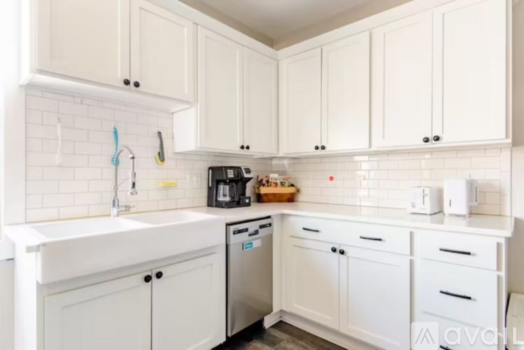A white kitchen with a dishwasher and a sink.