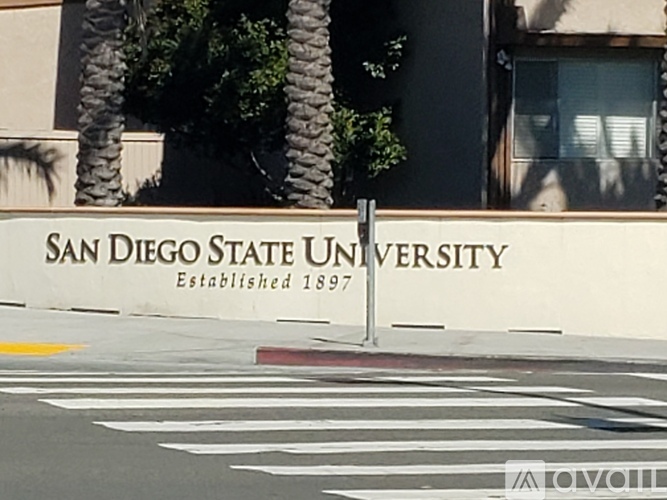 San Diego State University sign on a building.