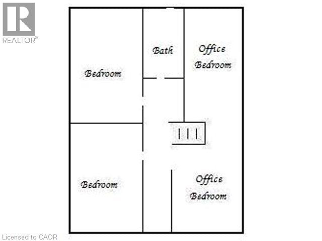 A floor plan of a house with four bedrooms and two office spaces.