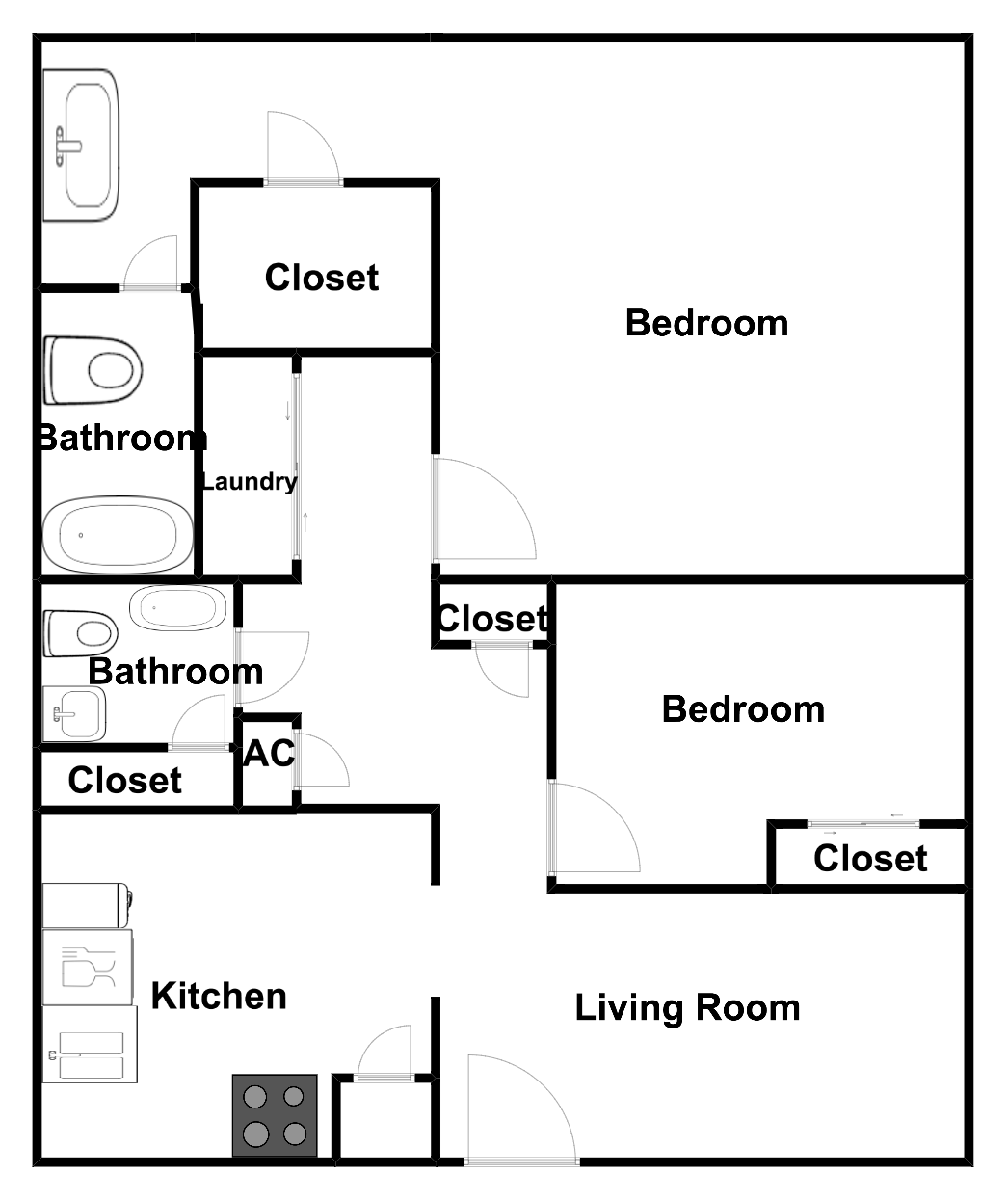 2 Bed 2 Bath Efficiency