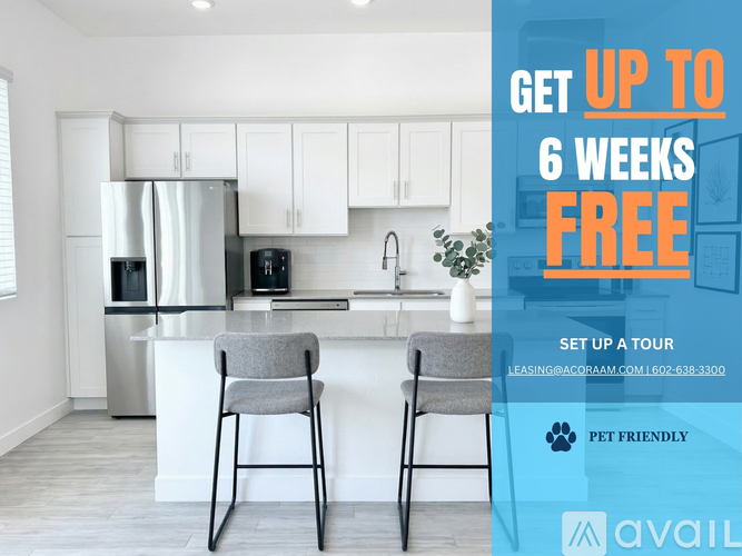 A kitchen with a promotion for up to 6 weeks free.