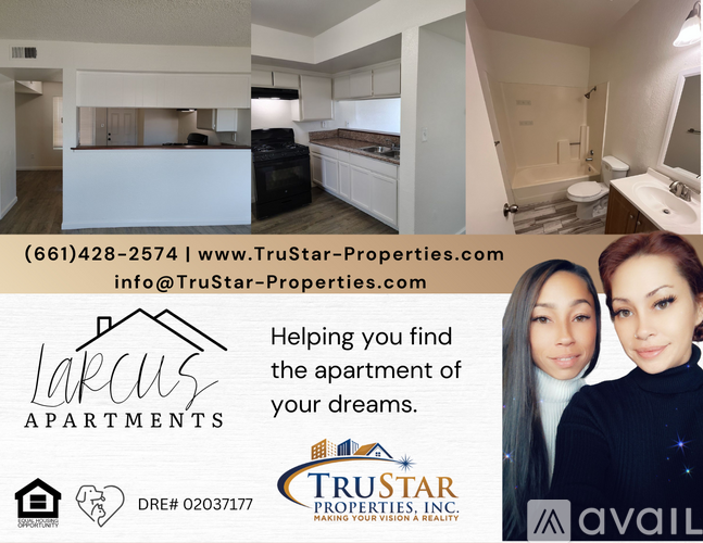 A collage of images showcasing different apartments for rent, with contact information for TruStar Properties, Inc.