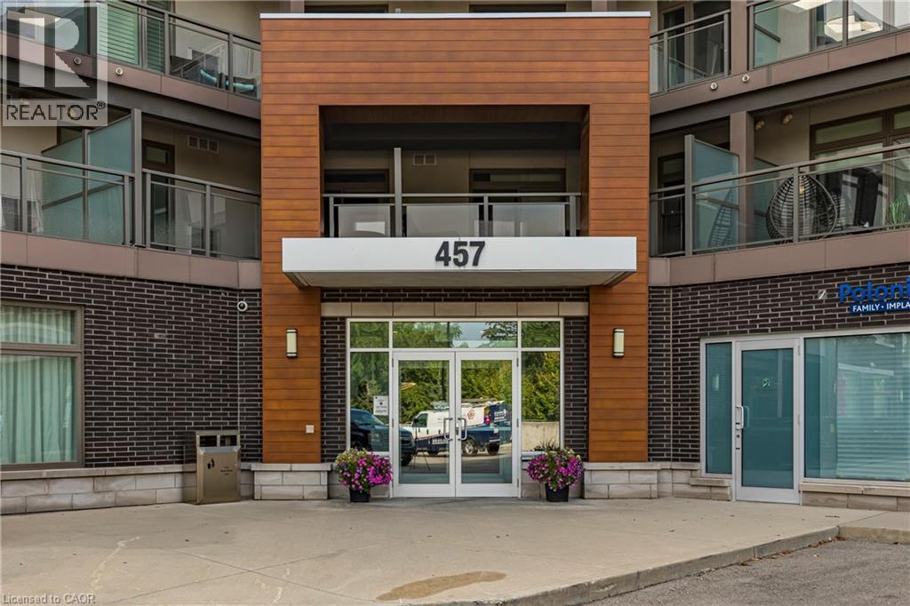 The entrance to a building with the number 457 on it.