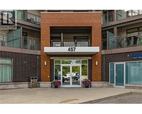 The entrance to a building with the number 457 on it.