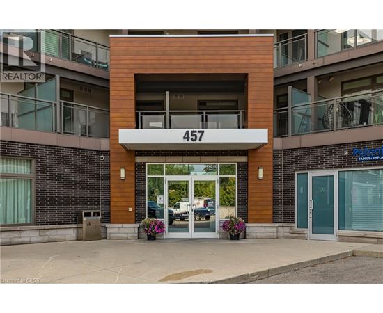 The entrance to a building with the number 457 on it.