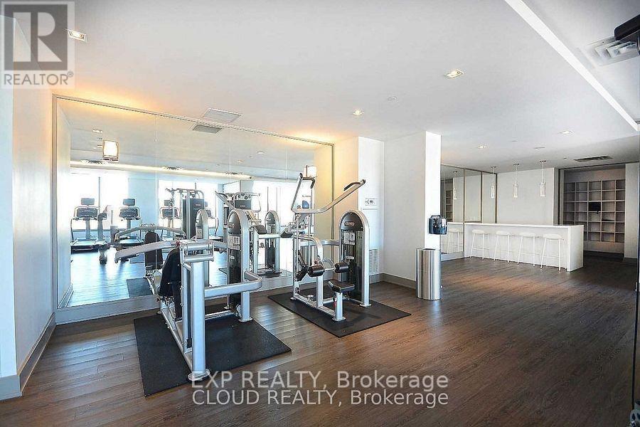 A gym with a variety of equipment is available for use.