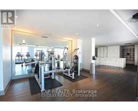 A gym with a variety of equipment is available for use.