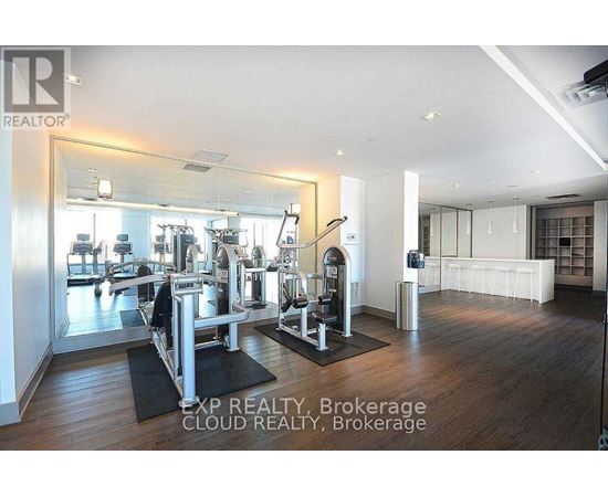 A gym with a variety of equipment is available for use.