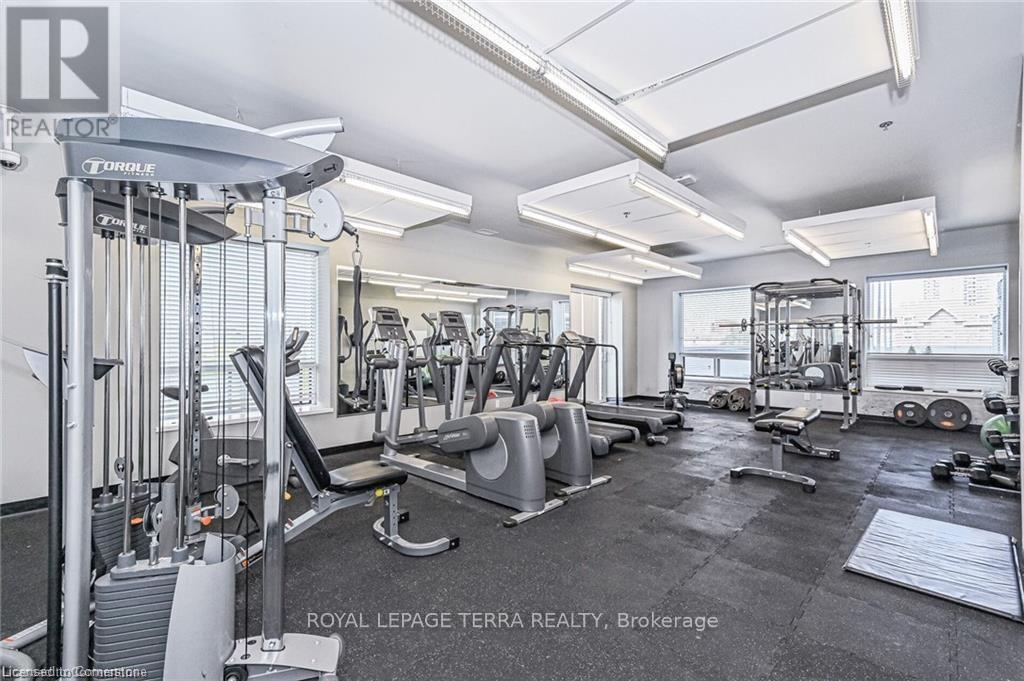 A well-equipped gym with various exercise machines and weights.