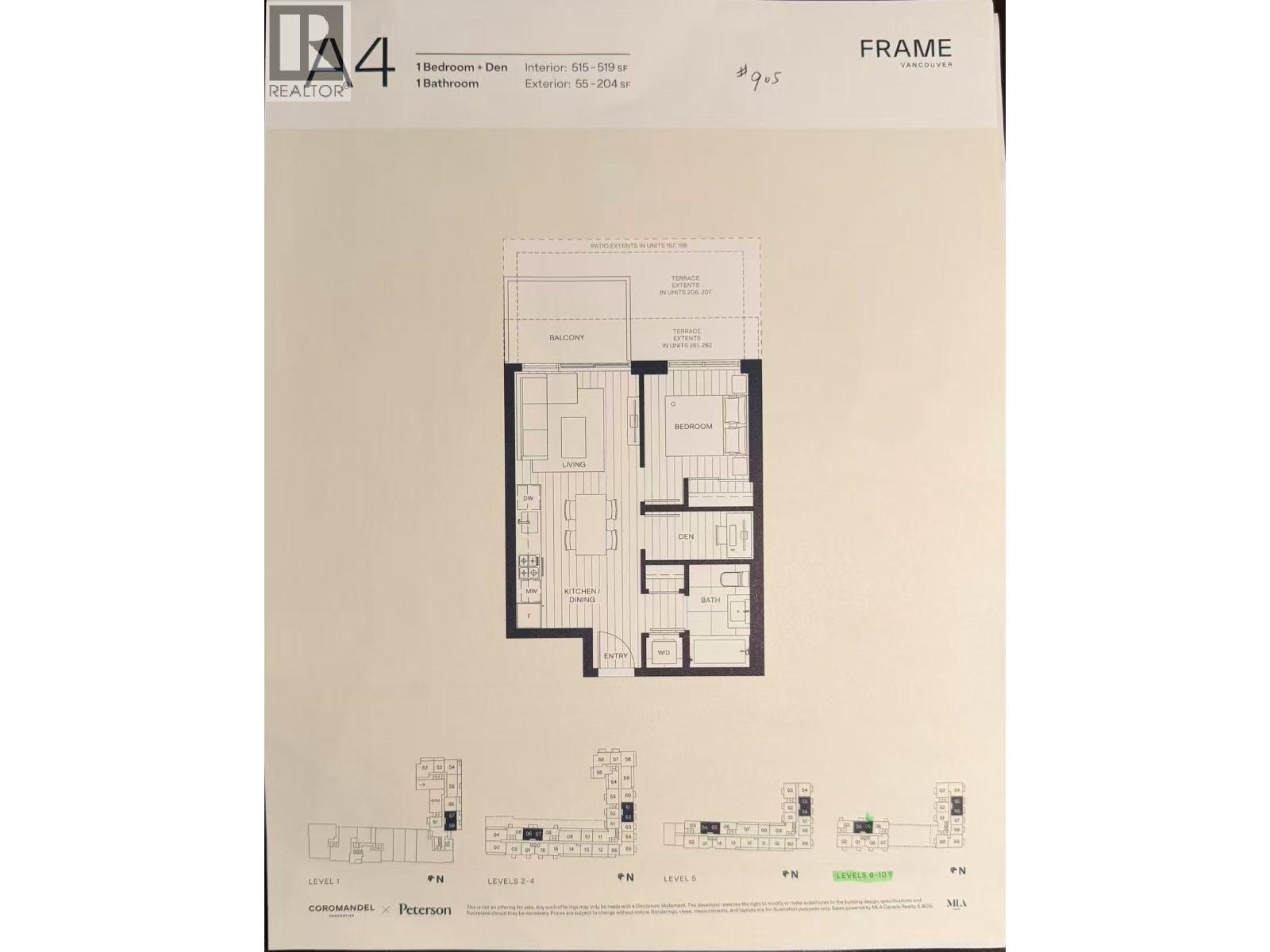 A framed drawing of a floor plan for a property with a kitchen, living room, and bathrooms.