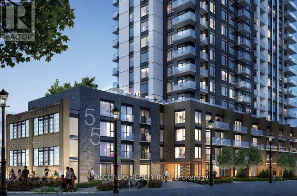 A rendering of a modern apartment building with the number 55 prominently displayed on the facade.
