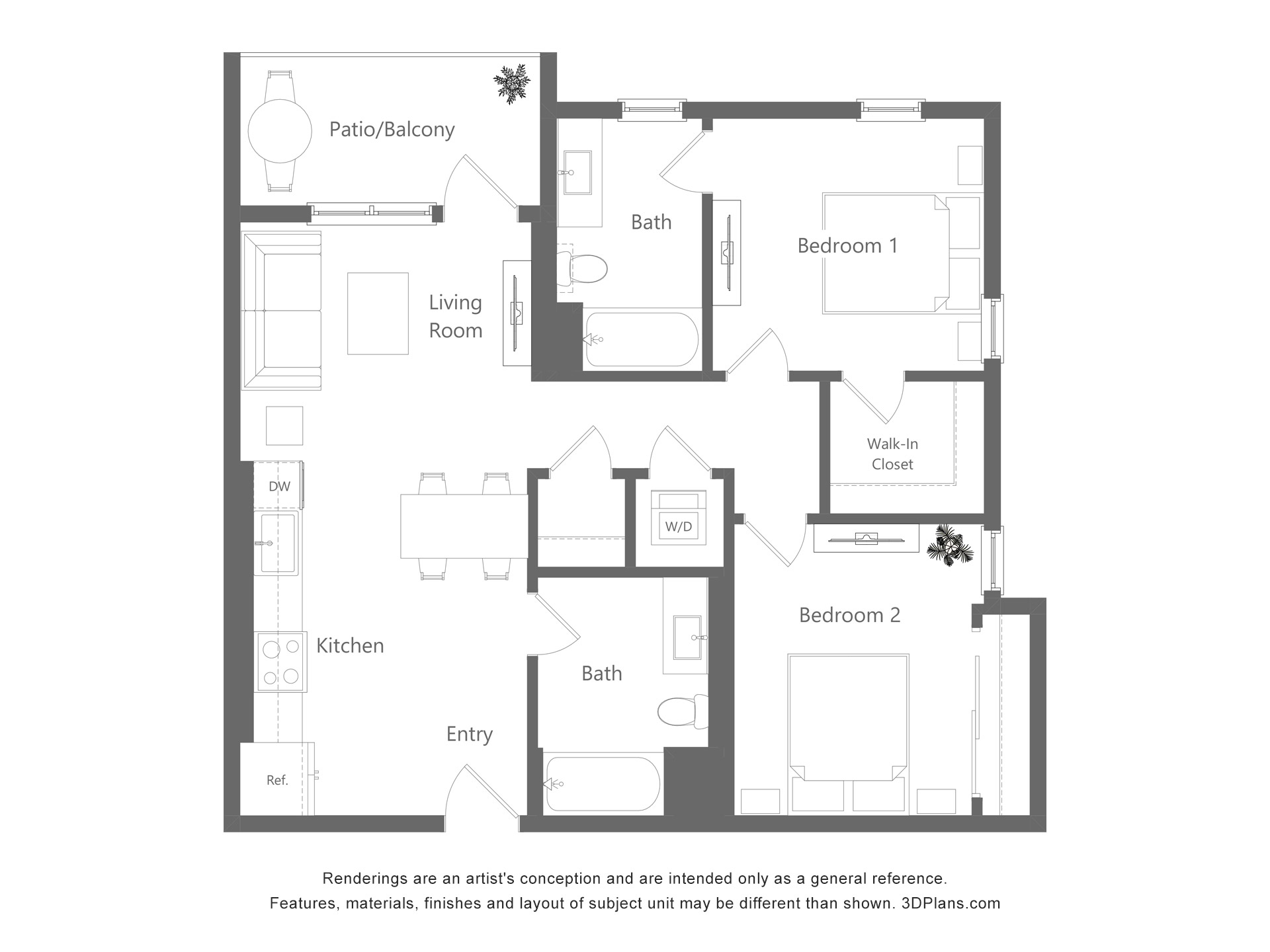 Two Bedroom, Two Bath