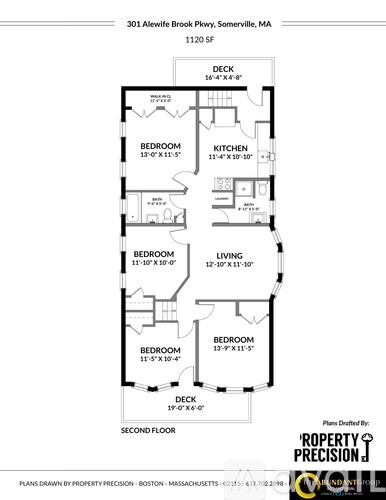 A floor plan for a two-story townhouse with four bedrooms and a living room.