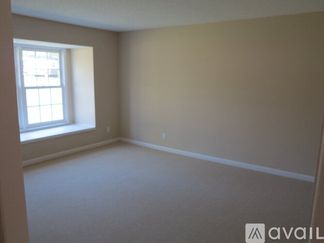 A room with a window and a carpeted floor.