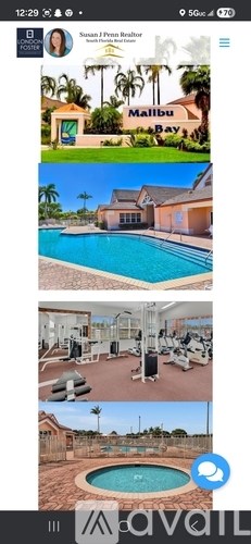 A series of images showcasing a property with a pool and gym.