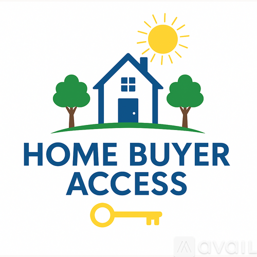 A logo for Home Buyer Access featuring a house, trees, a sun, and a key.