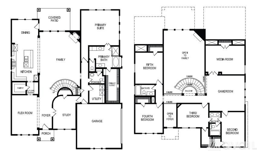 A black and white floor plan of a house with labeled rooms.