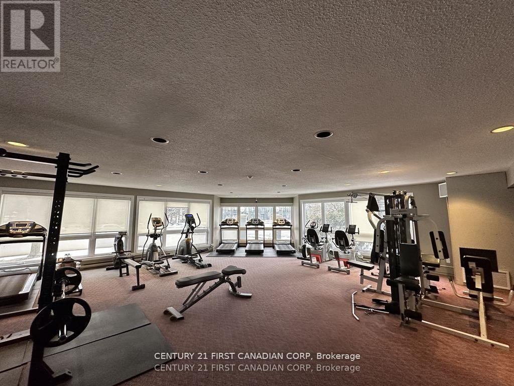 A gym with a variety of equipment is available for use.