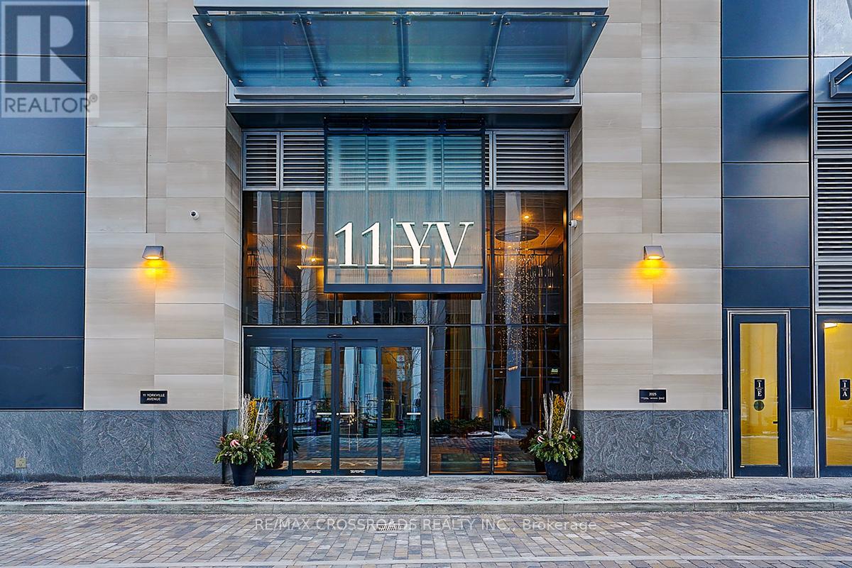 The entrance to a building with the number 111YV on it.