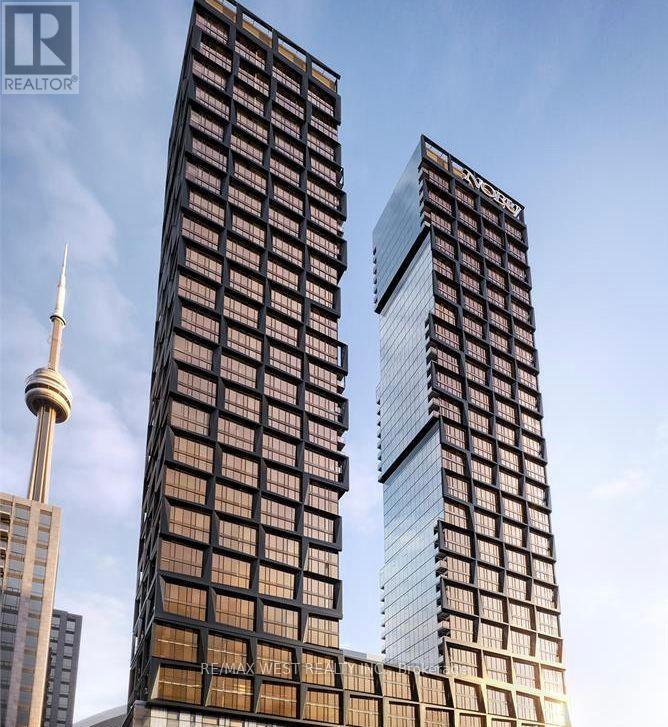 Two tall buildings with the words "RE/MAX WEST REALTOR" on them.
