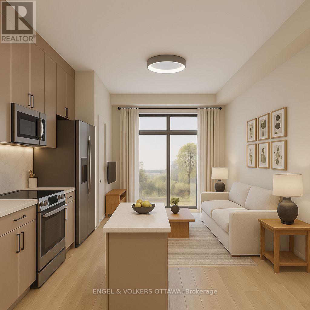 A modern kitchen with a dining table and a couch in the living room.