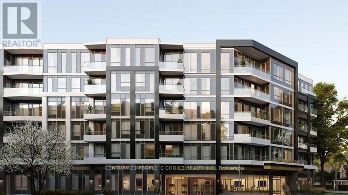 A modern apartment building with the name Century 21 People's Choice Realty Inc. on the front.