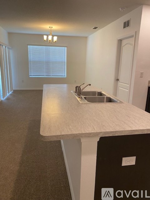 A kitchen with a sink and a countertop.