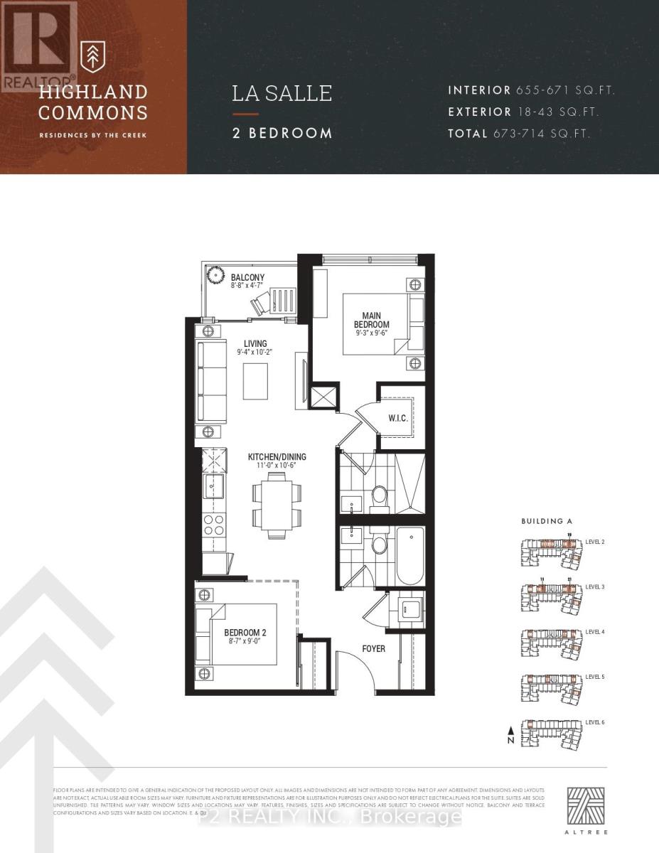 A floor plan for a two bedroom apartment at Highland Commons.
