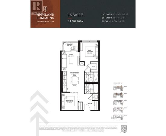 A floor plan for a two bedroom apartment at Highland Commons.