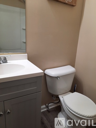A white toilet in a bathroom with a white sink.