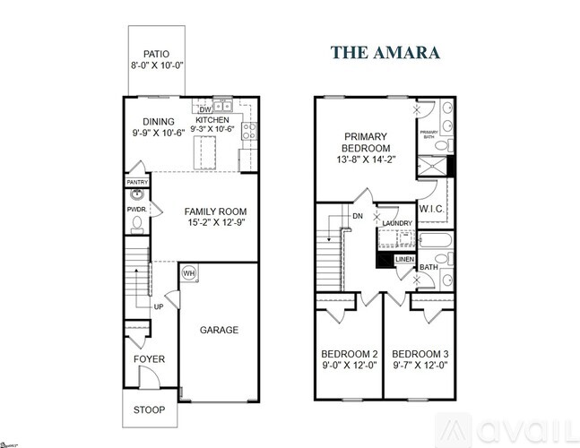 A floor plan for a home layout with a garage and two bedrooms.