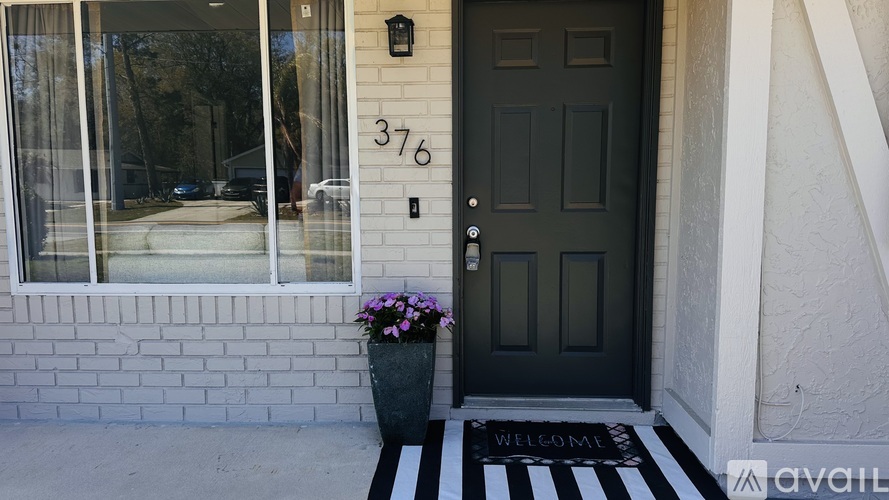 A black door with the number 376 on it.