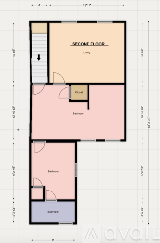 A floor plan for a two-story home with a living room on the second floor.