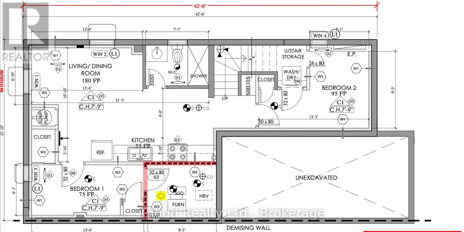 A floor plan of a house with a kitchen, living room, and two bedrooms.