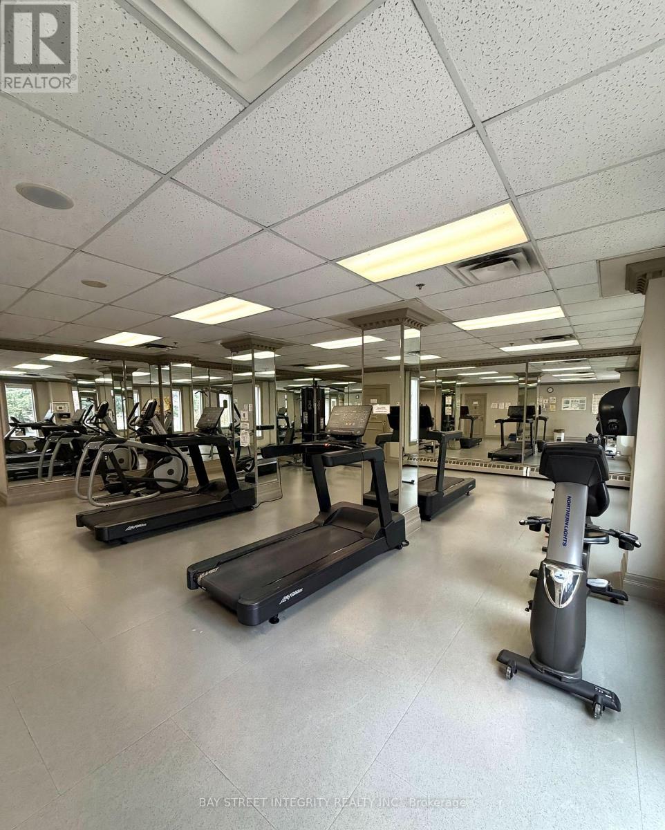 A gym with treadmills, weights, and mirrors.