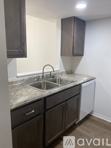 A kitchen with a sink and cabinets.