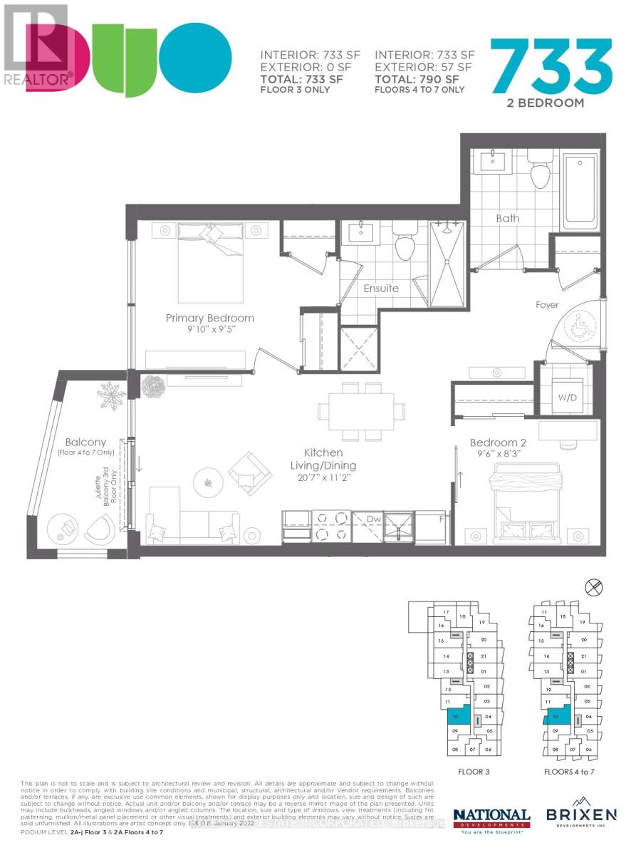 A floor plan for a property with the number 733 and a two bedroom design.