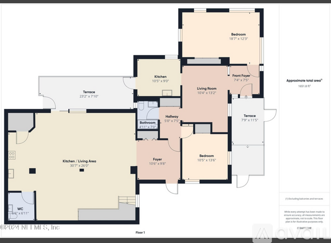 A floor plan of a house with a kitchen, living room, and two bedrooms.